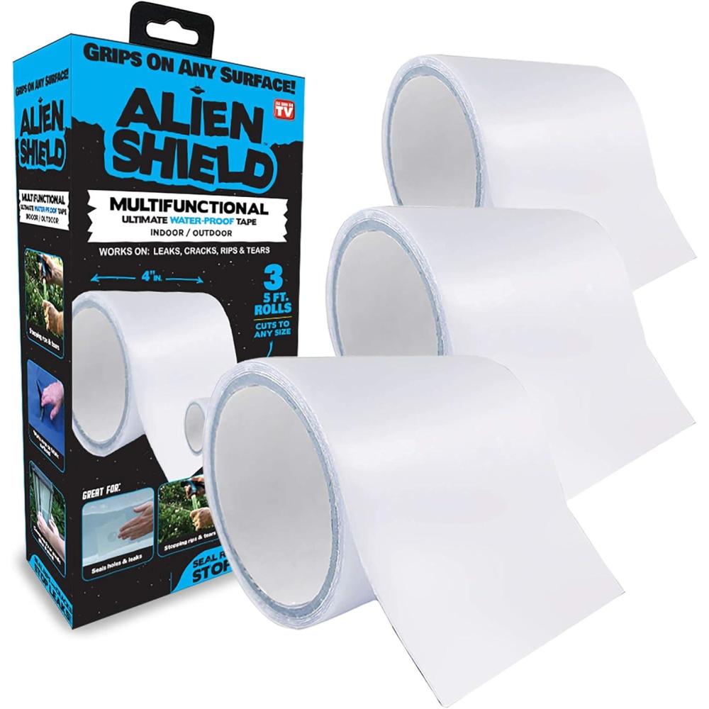 image:imageAlien Shield Transparent Sealing Tape Waterproof Repair Tape Adhesive Strips Patch Tape to Repair Tears Cracks and Leaks 3 Rolls Total 15 Feet Rolls x 4 Width As Seen On TV