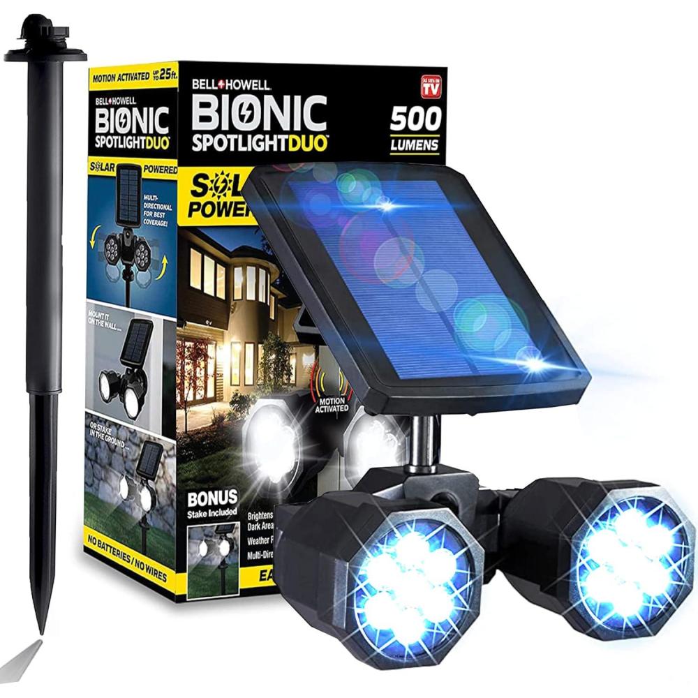 image:imageBellHowell Bionic Duo Spotlight Solar Outdoor Lights with Motion Sensor Adjustable Heads Super Bright LEDs  Waterproof Landscape Lighting for Patio Yard Garden  No Batteries Needed1 Pack