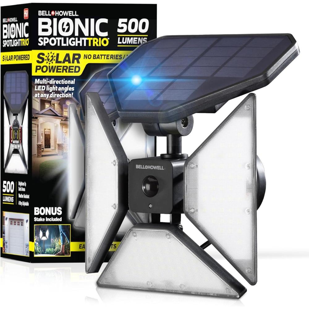 image:imageBellHowell Bionic Trio Solar Lights Outdoor with Motion Sensor Super Bright Landscape Spotlight for Outdoor Patio Yard and Garden  500 Lumens Black As Seen On TV Cool White