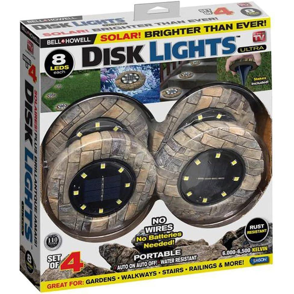 image:imageBellHowell Disk Lights Solar Ground Lights Stone Dark Gray Upgraded Wireless Solar Garden Waterproof Lighting 8 LED Bulbs for Patio Garden Yard 4 Packs As Seen On TVSlate