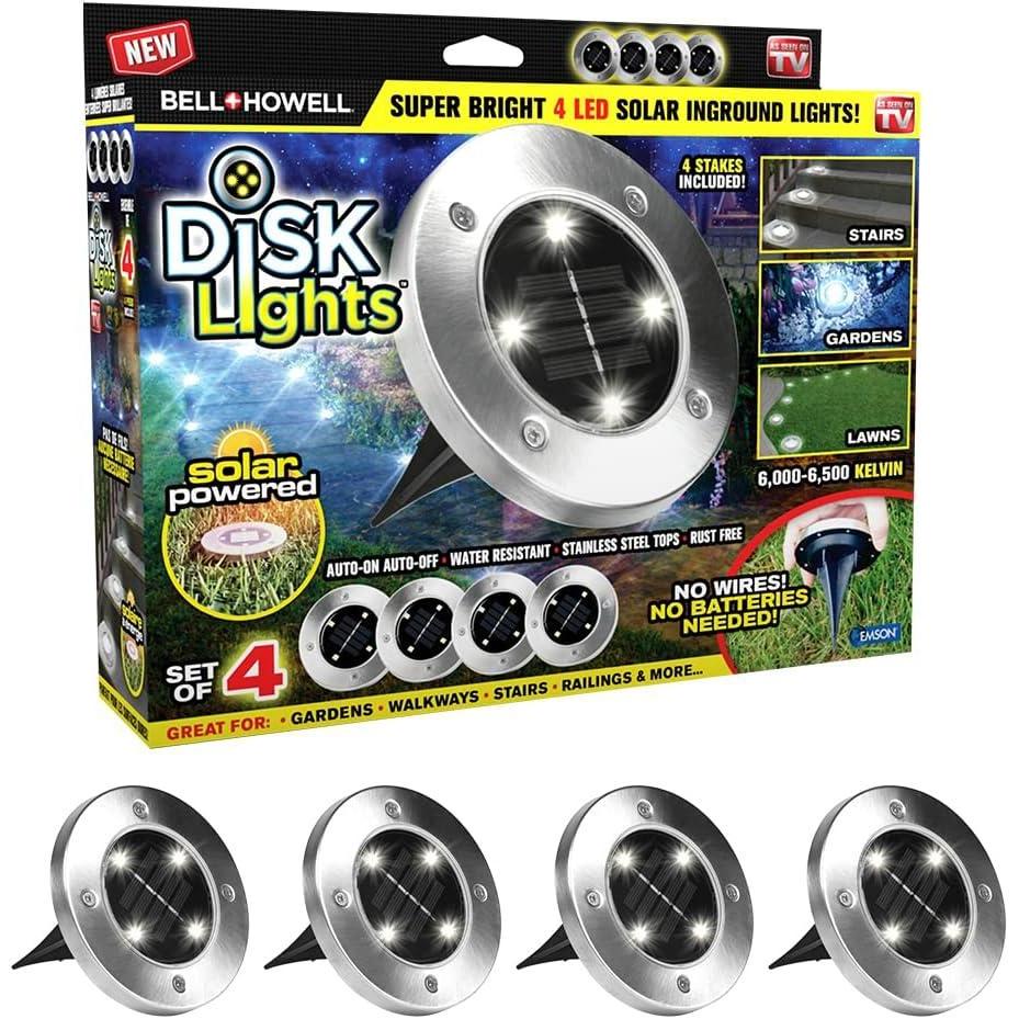 image:imageBellHowell Disk Lights Solar Ground Lights Wireless Auto OnOff Solar Pathway Garden Outdoor Lighting with 4 LED Bulbs for Lawn Patio Garden Yard Pathways Waterproof 4 Packs As Seen On TVSilver