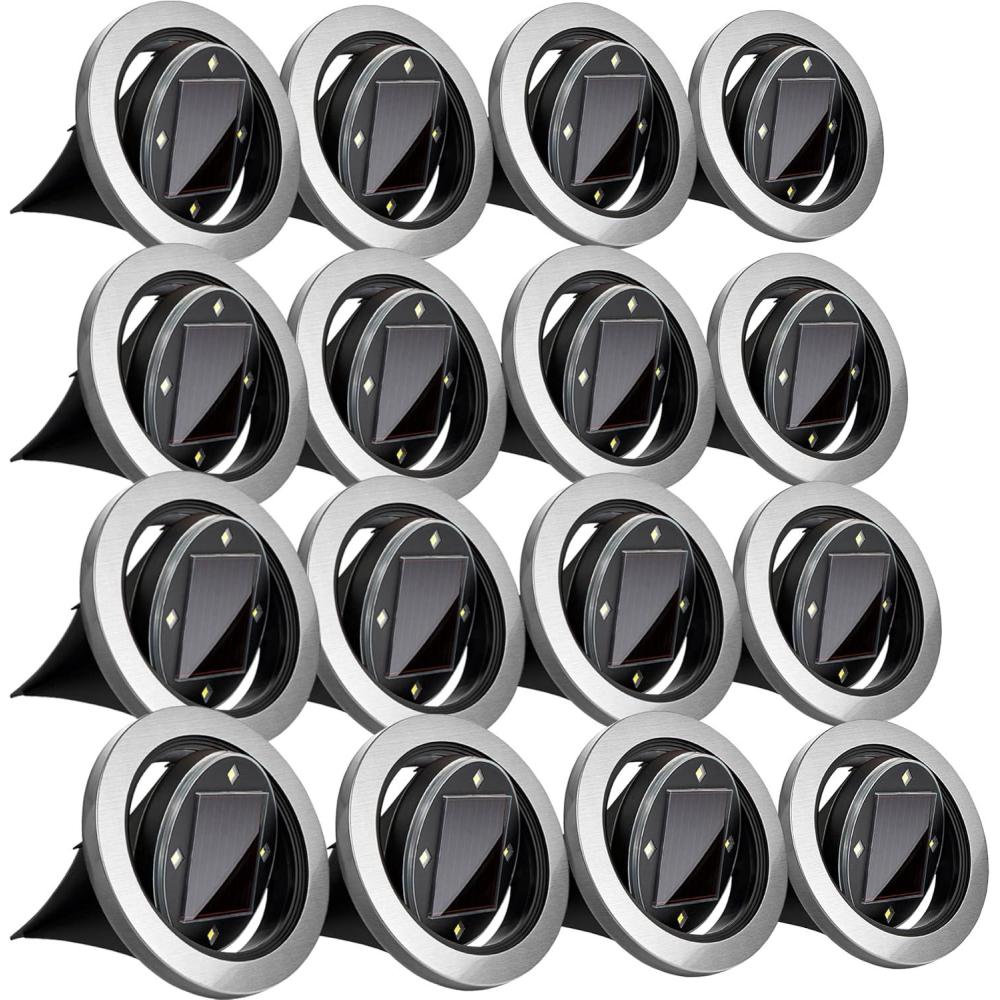 image:imageBellHowell Swivel Disk Lights Deluxe Set of 4 Inground Solar Lights with 8 LED Bulbs Solar Power Outdoor Lights for Yard Garden and Lawn  Wireless Stakes Included  As Seen On TV16 Disks 4 Packs of 4