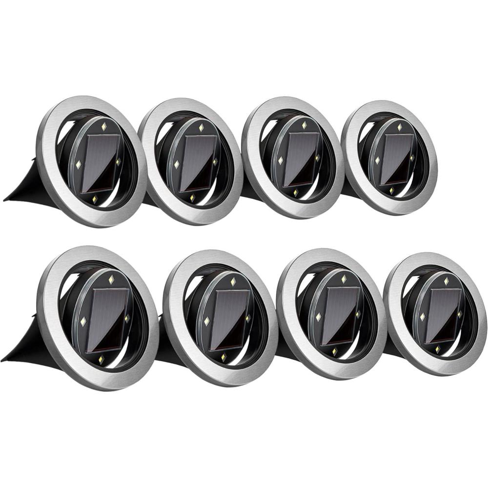 image:imageBellHowell Swivel Disk Lights Deluxe Set of 4 Inground Solar Lights with 8 LED Bulbs Solar Power Outdoor Lights for Yard Garden and Lawn  Wireless Stakes Included  As Seen On TV8 Disks 1 Pack of 8