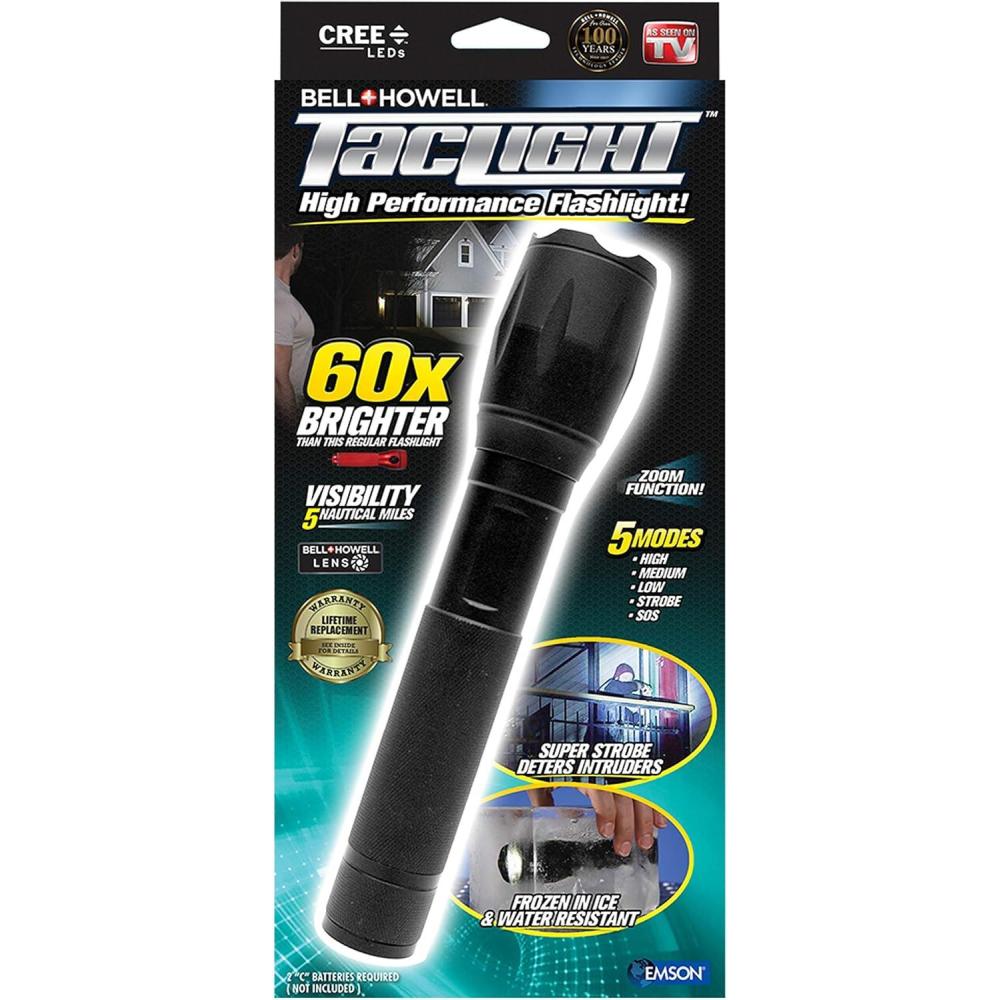 image:imageBellHowell Taclight Flashlight LED Tactical Flashlight with 5 Modes amp Zoom Function 60X Brighter Waterproof Handheld Flashlight High Lumens for Outdoor Emergency Camping Accessories As Seen On TV
