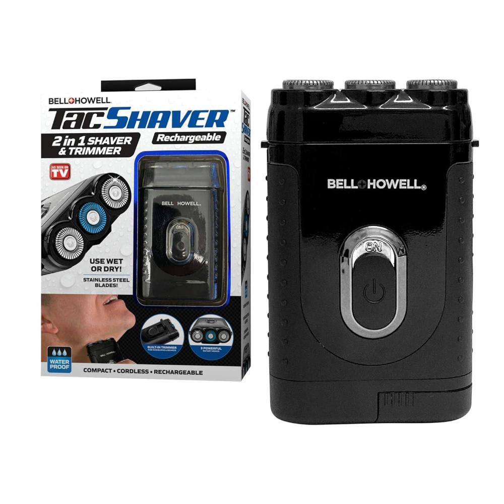image:imageBellHowell Tacshaver 3D Rechargeable Rotary Shaver for Men with Popup Trimmer for Sideburns Moustache and Beard Waterproof Portable and Cordless Electric Razor As Seen On TV Deluxe