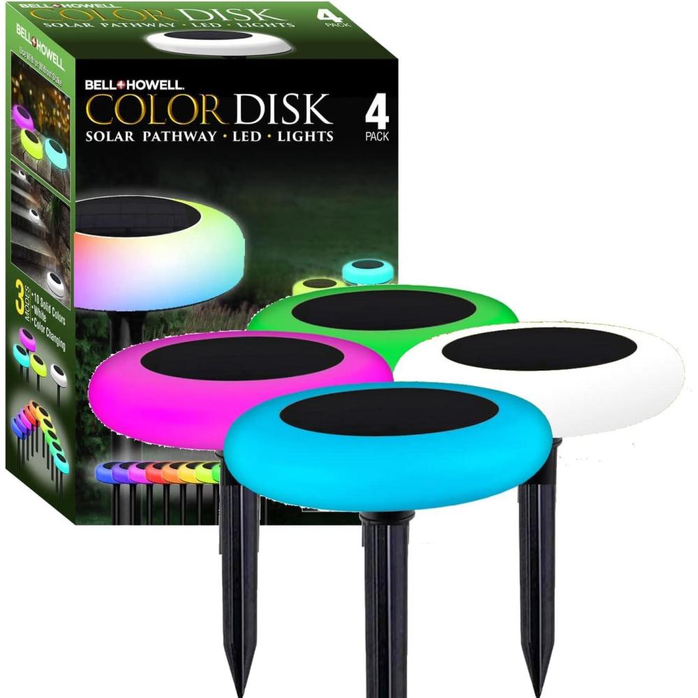 image:imageBellHowell Vividisk Color Changing LED Solar Pathway Lights  Waterproof Outdoor Lights for Driveways Lawns amp Landscapes  4 Pack4 Pack