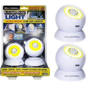 Bell and Howell Bionic Light Motion-Sensing, Portable Security Lights, Powerful, Super Bright COB LED Bulbs, Magnetic and Adjustable Angle in 4 Modes As Seen On TV (Set of 2)