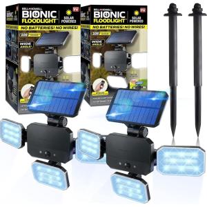 Bell+Howell Bionic Flood Light ASON TV, Solar Lights Outdoor Waterproof- 50% Brighter 108 COB-LED’s w/Motion Sensor 180° Swivel, Adjustable Panels for Garden, Lawn and Patio As Seen On TV(2 Pack)