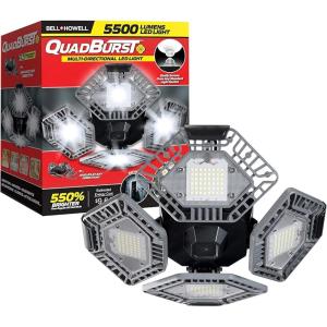 Bell+Howell QUADBURST LED Ceiling Light Bulbs 80W 5500 Lumens – 4 Aluminum Deformable Panels LED Shop Light Fixture for Indoor, Bedroom, Garage Lights, Home Improvement, E26 / E27 Socket (Gray)