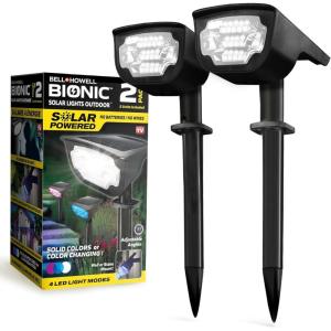 Bell+Howell Solar Lights Outdoor Bionic Burst Waterproof IP67 Path Lights, Landscape Outdoor Solar Lights for Yard Auto On/Off LED Bulbs, Wireless, Multicolor, Adjustable Light 2 Pieces(2 Pack)