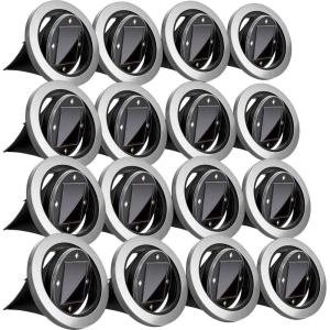 Bell+Howell Swivel Disk Lights Deluxe Set of 4 Inground Solar Lights with 8 LED Bulbs Solar Power Outdoor Lights for Yard, Garden and Lawn – Wireless, Stakes Included – As Seen On TV(16 Disks (4 Packs of 4))