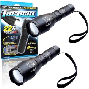 Bell+Howell TacLight Bright led Flashlight Tactical Flashlights Zoom Function 5 Modes 100,000 Hour Bulb Water Resistant Durable mini Flashlight 5.4” x 1.6” Battery Powered 3X AAA(Black 2 counts)