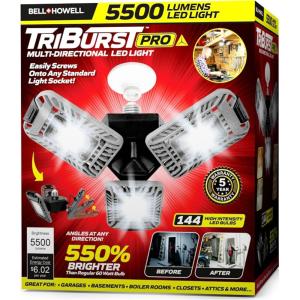 Bell+Howell Triburst Deluxe, ASON TV 5500 Lumens/6500 Kelvin Indoor Lights, Ultra Bright Lighting with 144 LED Bulb, Multi-Directional Triple Panel Bedroom, Garage, Ceiling Light