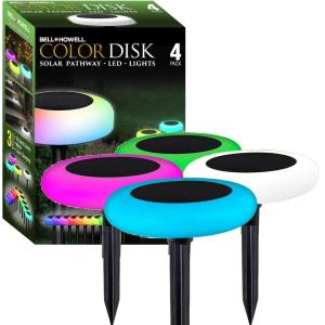 Bell+Howell Vividisk Color Changing LED Solar Pathway Lights – Waterproof Outdoor Lights for Driveways, Lawns & Landscapes – 4 Pack(4 Pack)