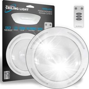 Bell+Howell Wireless Ceiling Spotlight LED Ceiling Light Fixture, Instant Installation, 300 Lumens, 3500K Soft Light, 360 Wide Angle Light, Remote Control, Timer & Motion Functions Includes 3M Tape