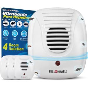Bell+Howell Upgraded 2025 Ultrasonic Pest Repeller Indoor 4 Pk, Mice Repellent Indoor Home Kit, DIY Pest Control at Home, Plug in Spider Repellent, Rodent Repellent, Bug, Insect, Family & Pet Safe(4 Count (Pack of 1))